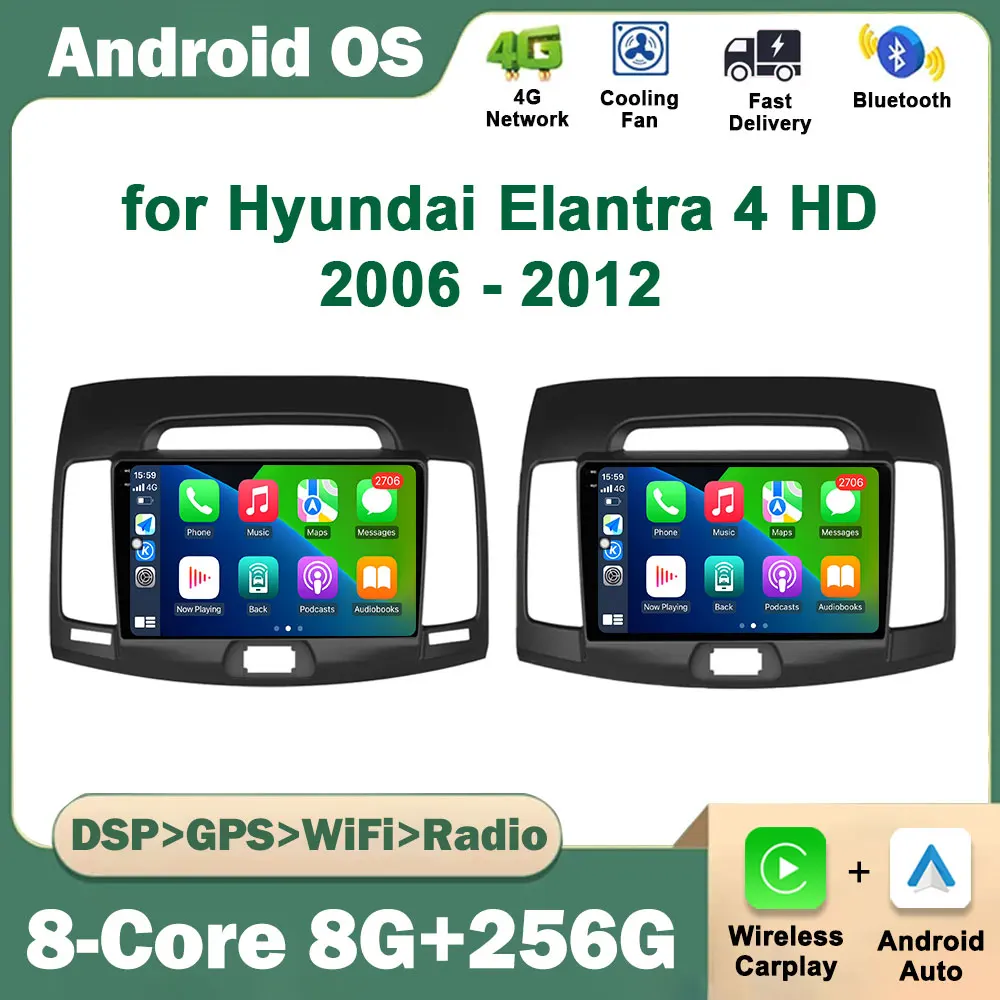 

9 inch for Hyundai Elantra 4 HD 2006 - 2012 Car Radio Video Multimedia Player Android OS GPS Navi BT 4G DSP Stereo Touch Screen