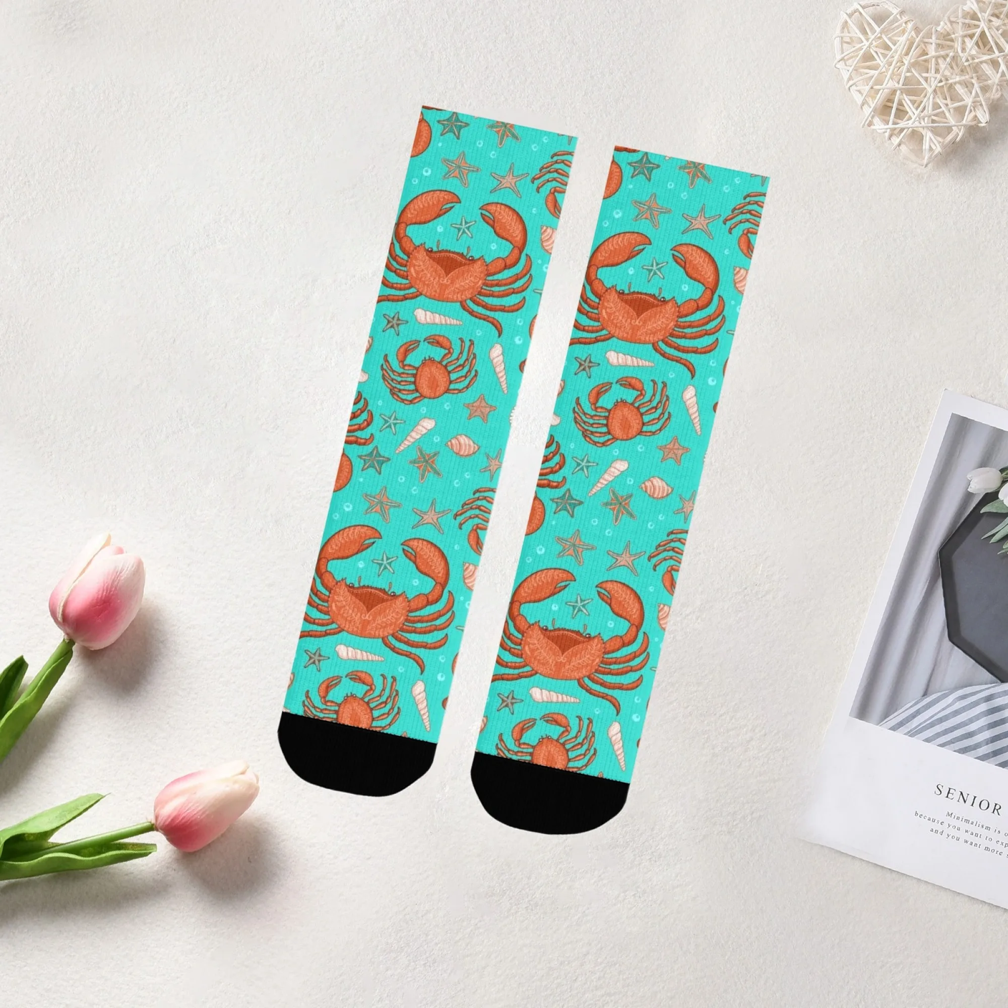 Summer ocean crab element style socks for men and women novel Harajuku street hip-hop funny trend compression socks queuing gift