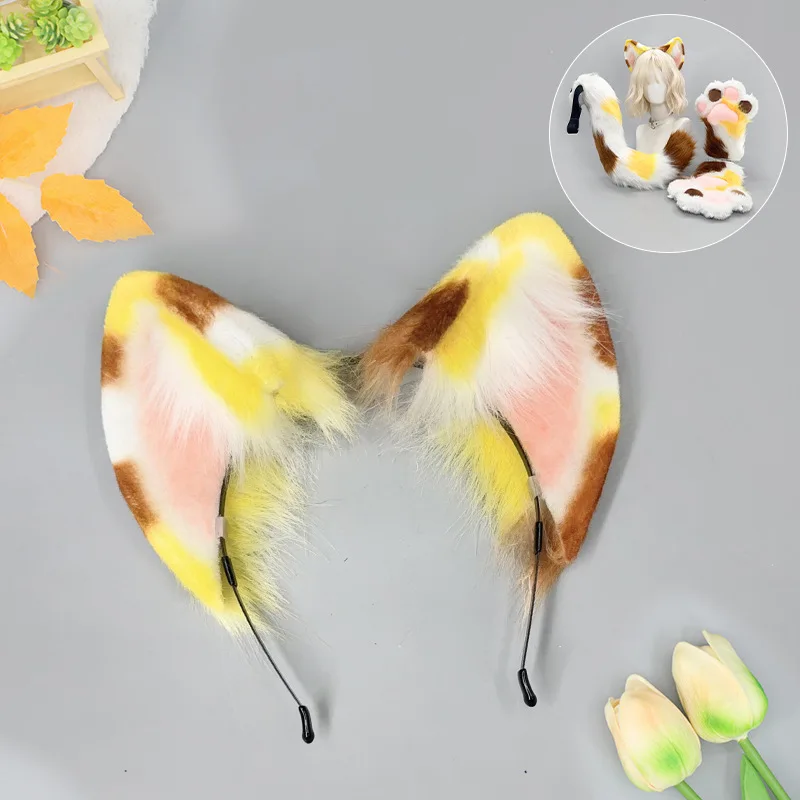 2026 New Three Flower Cat Ear Beast Tail Claw Set Furui Anime Cos Props Cat Ear Claw Tail Set Role Play Party