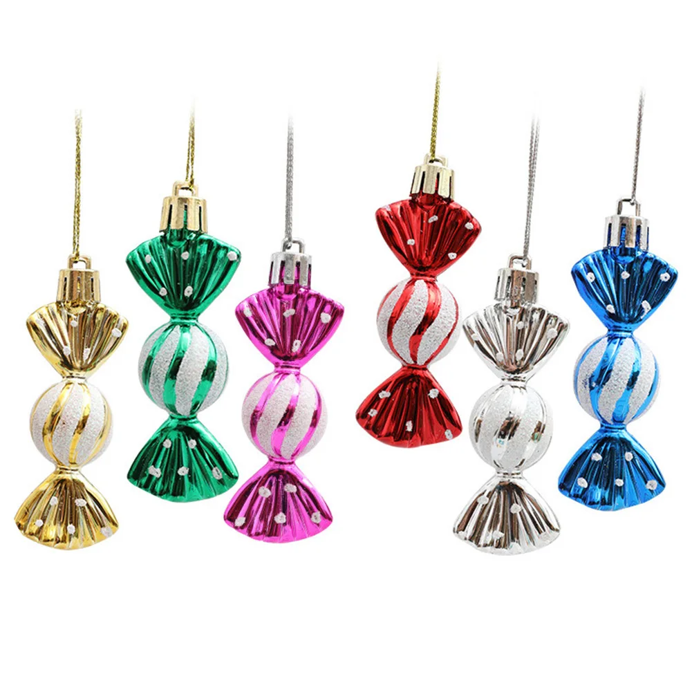 8.5*3CM 6PCS Colorful Round Candy Electroplated Plastic Christmas Tree Pendants Candy Electroplated Plastic Christmas Tree Decor