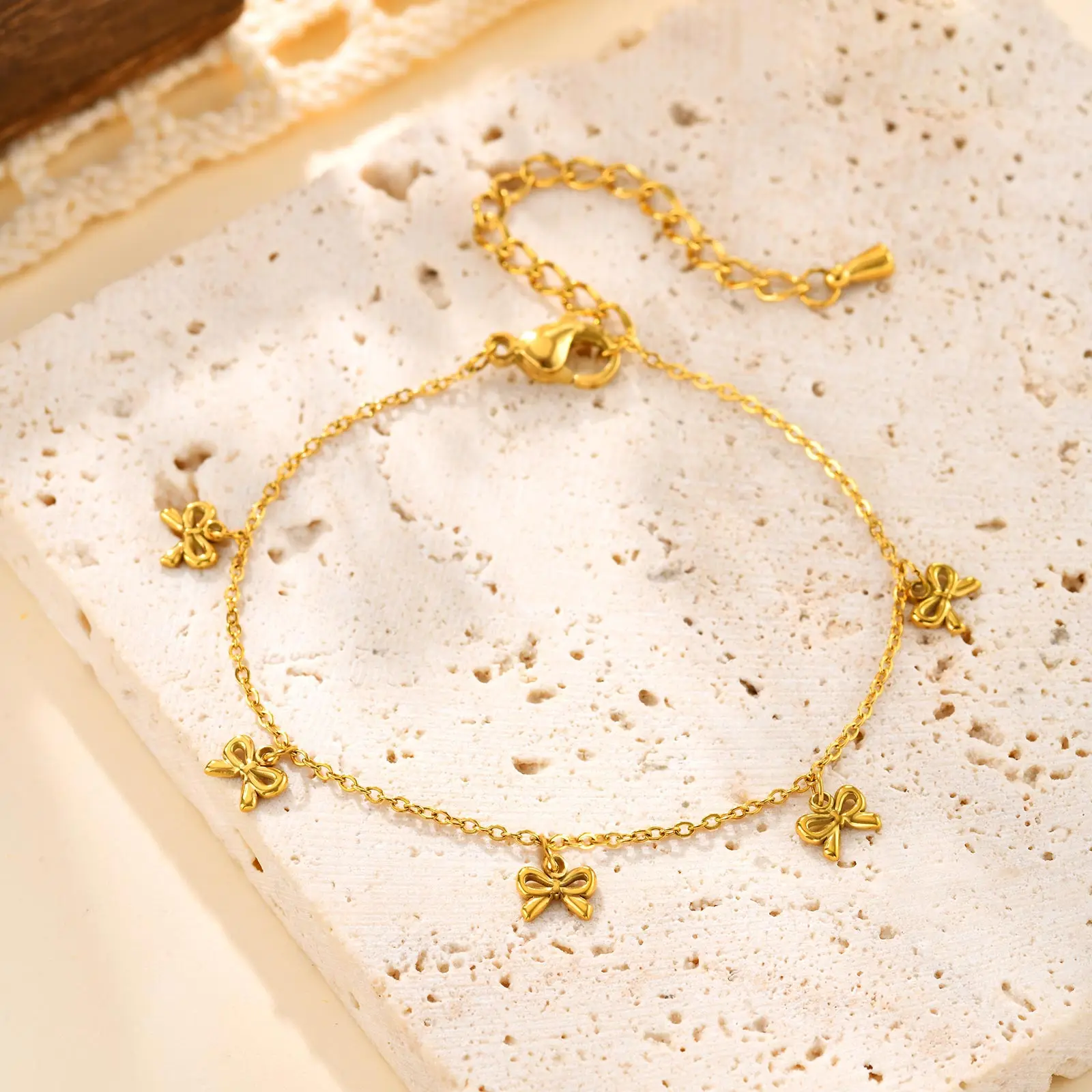الحد الأدنى Bowknot سوار للنساء، الذهب اللون الفولاذ المقاوم للصدأ شقة رولو سلسلة القوس أساور، هدايا مجوهرات العصرية مقاوم للماء #2