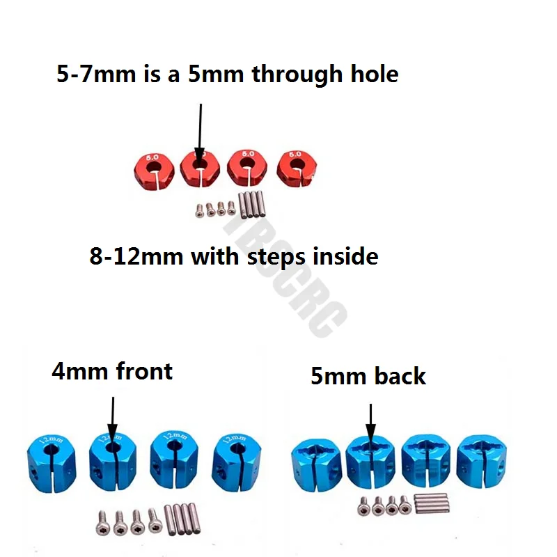 TBSCRC Aluminum 5/6/7/8/9/10/11/12mm Hex 12mm Drive Hub with Pin Screws for 1/10 HSP HPI Redcat Axial SCX10 RC4WD D90 RC Car