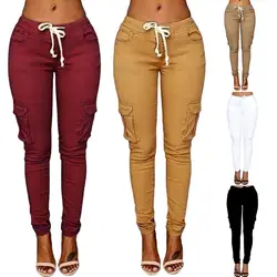 Mather-Pantalones informales con cordones para mujer, pantalón de tubo liso con múltiples bolsillos, recto, S-4XL, primavera, 2023