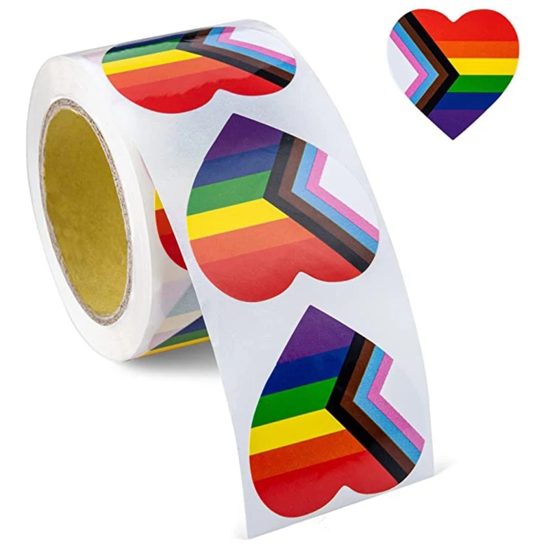 Heart/Square Shape Gay Pride Stickers for Bag Cup Decorative Stickers 500 Pieces/Roll LGBT Stickers Exquisite Stickers Y5GB