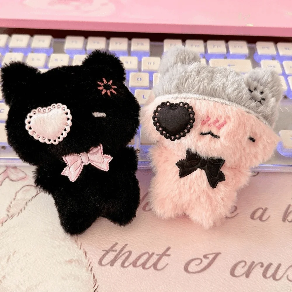 Student Cartoon Plush Kitten Keychain Pink & Black Key Holder Cat Doll Pendant Bag Charm Kawaii Squeaky Keychain Jewelry Gift