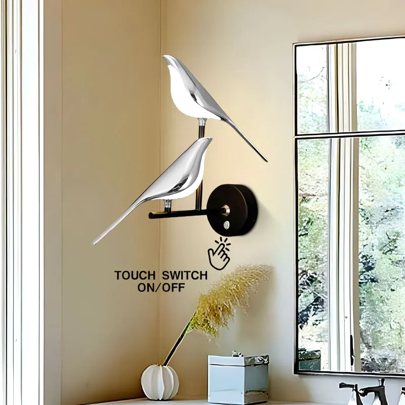 Creative Bird 360° Rotatable LED Wall Lamps Bedroom Bedside Indoor Golden Touch Switch LED Wall Lights Wall Sconce Home