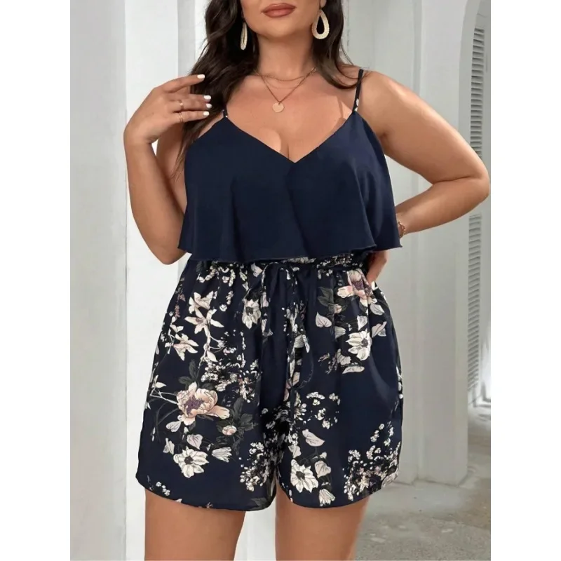 

Plus Size 1XL-5XL Women's Fashionable New Bohemian Style Floral Print Comfortable Versatile Jumpsuit