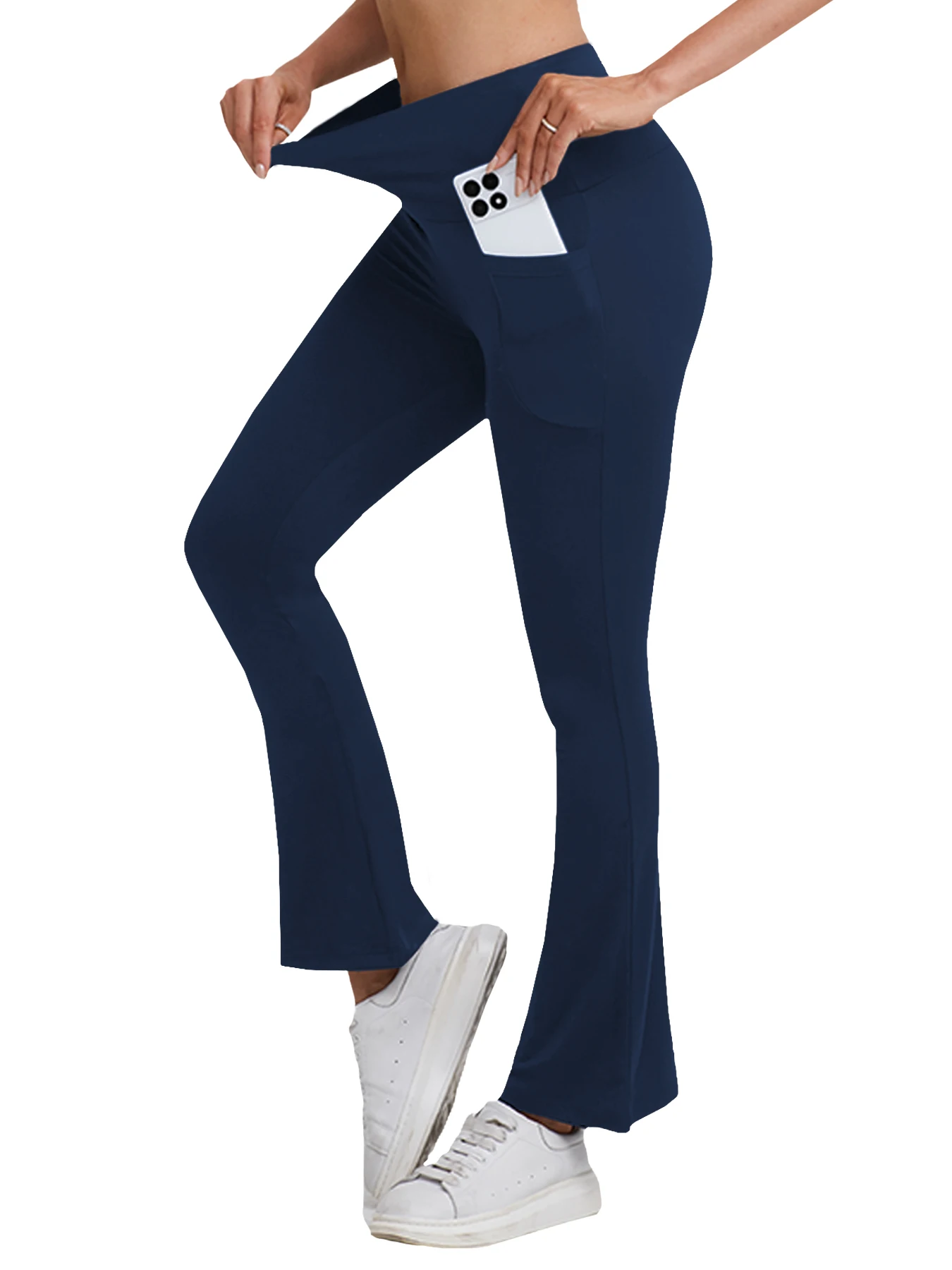 Damskie super miękkie spodnie typu flare z kieszeniami, legginsy do ćwiczeń, jogi, modelujące brzuch, z wysokim stanem, push-up, do fitnessu, na siłownię, dzwony.