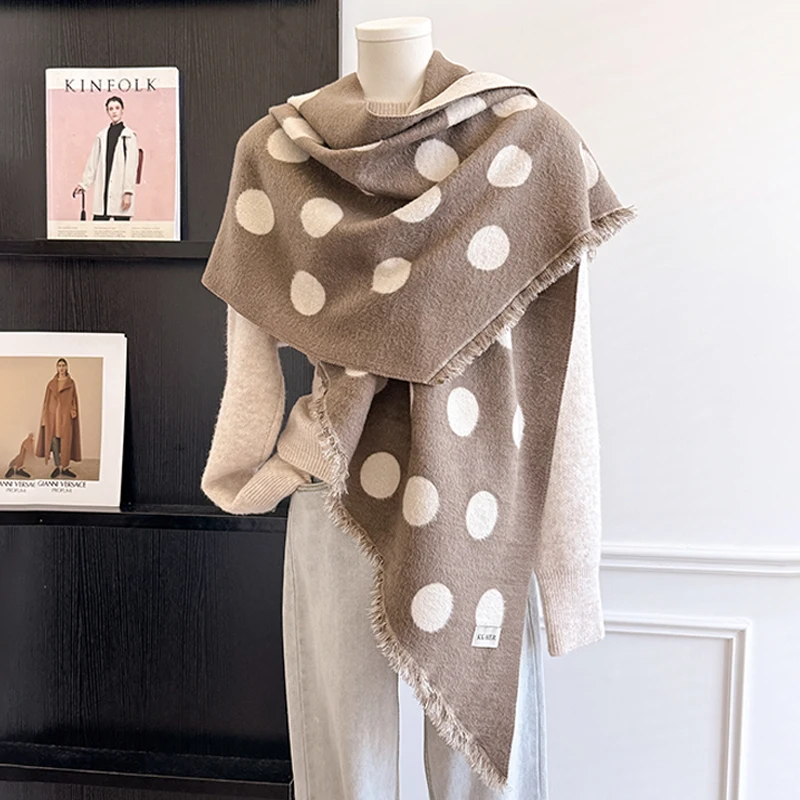 Damen-Kaschmirschal der Luxusmarke 2025, warmer Winter-Pashmina-Schal mit Quasten, gestreift und gepunktet, bedruckt, Foulard und Poncho – Detail 4