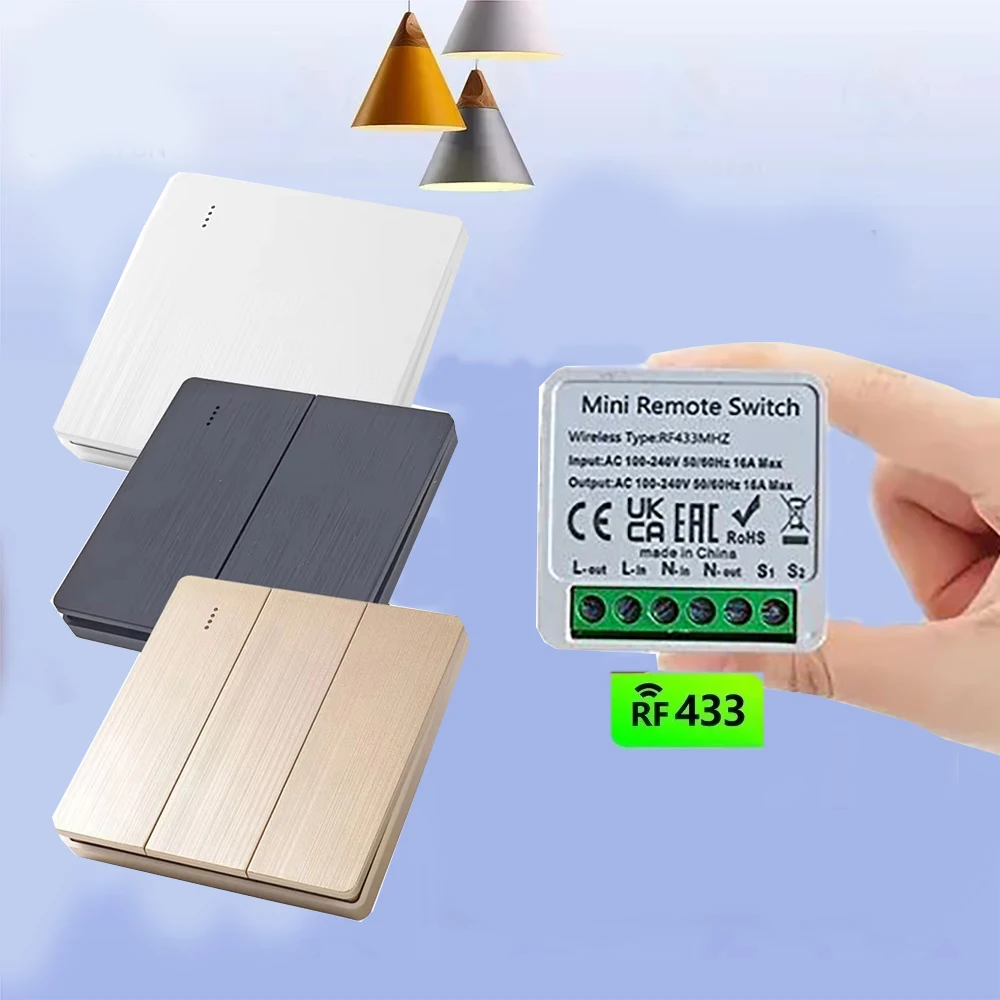 Wireless Smart Switch Light 433Mhz RF 86 Wall Panel Switch with Remote Control Mini Relay Receiver Home Led Light Lamp Fan