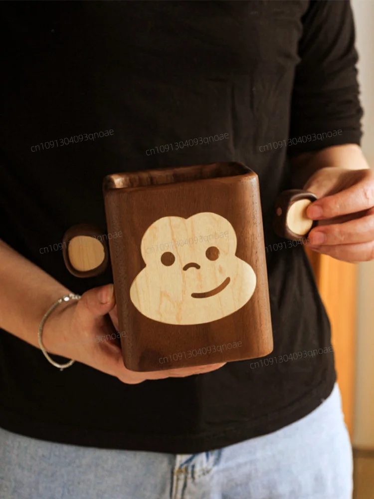 التصميم الأصلي لطيف الجوز الأسود الخشب الصلب قرد صغير حامل قلم مكتب إمدادات القلم إدراج حروف هدية عيد ميلاد خشبية