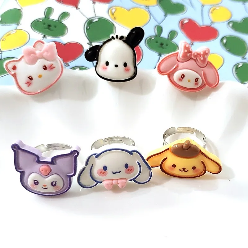 Sanrio Hello Kitty Cartoon Ring Anime Figures Kuromi My Melody Pochacco Cinnamoroll Ring Q Figural Cute Girl Rings Birthday Gift