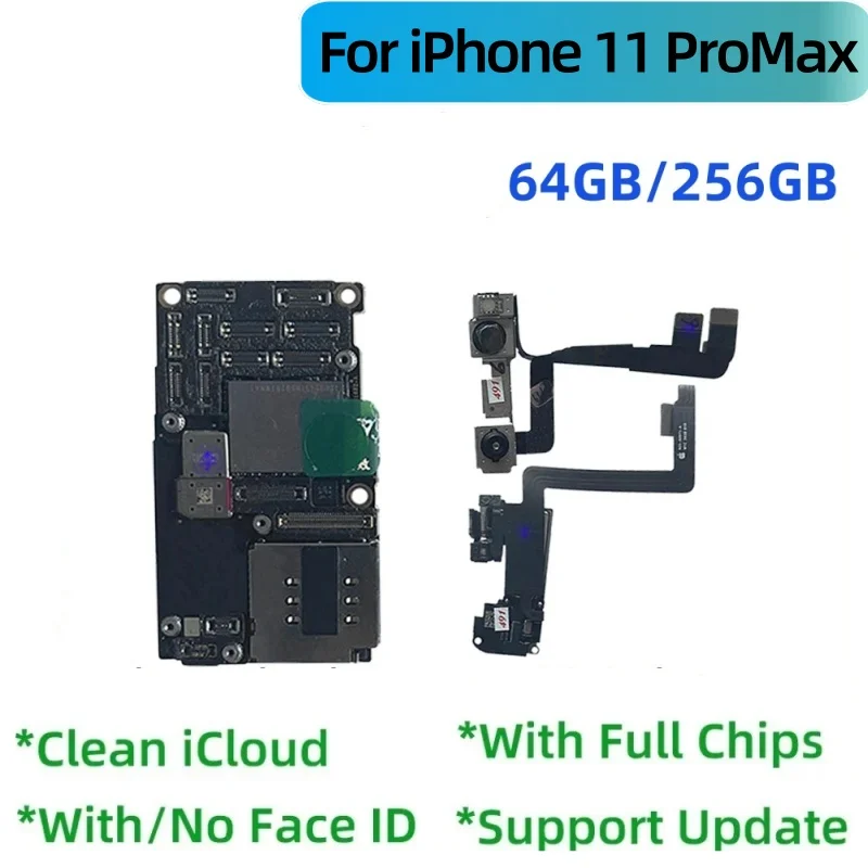 100% Tested For iPhone 11 pro max Motherboard With/No Face ID Logic Board Clean iCloud Support ios Update Unlocked Mainboard