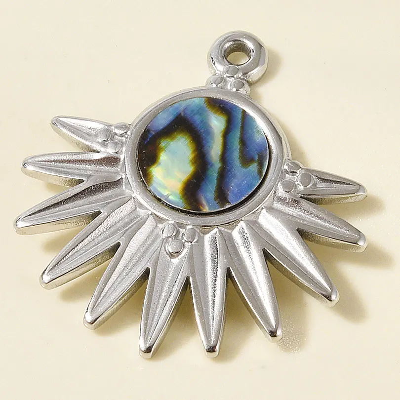 Abalorio de acero inoxidable de Metal que no se decolora, Abalone Natural Real/concha blanca, conector de sol de Ángel, suministros para fabricación de joyas, 4 Uds.