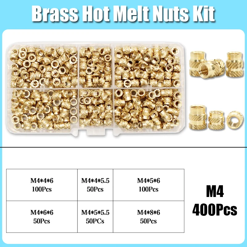 M2 M3 M4 M5 M6 M8 Messing Wärmeeinsatz Mutter Sortiment Set Hot Melt Rändelgewindeeinsatz Einbettung Kupfer Mutter 3D-Druck Nutinsert