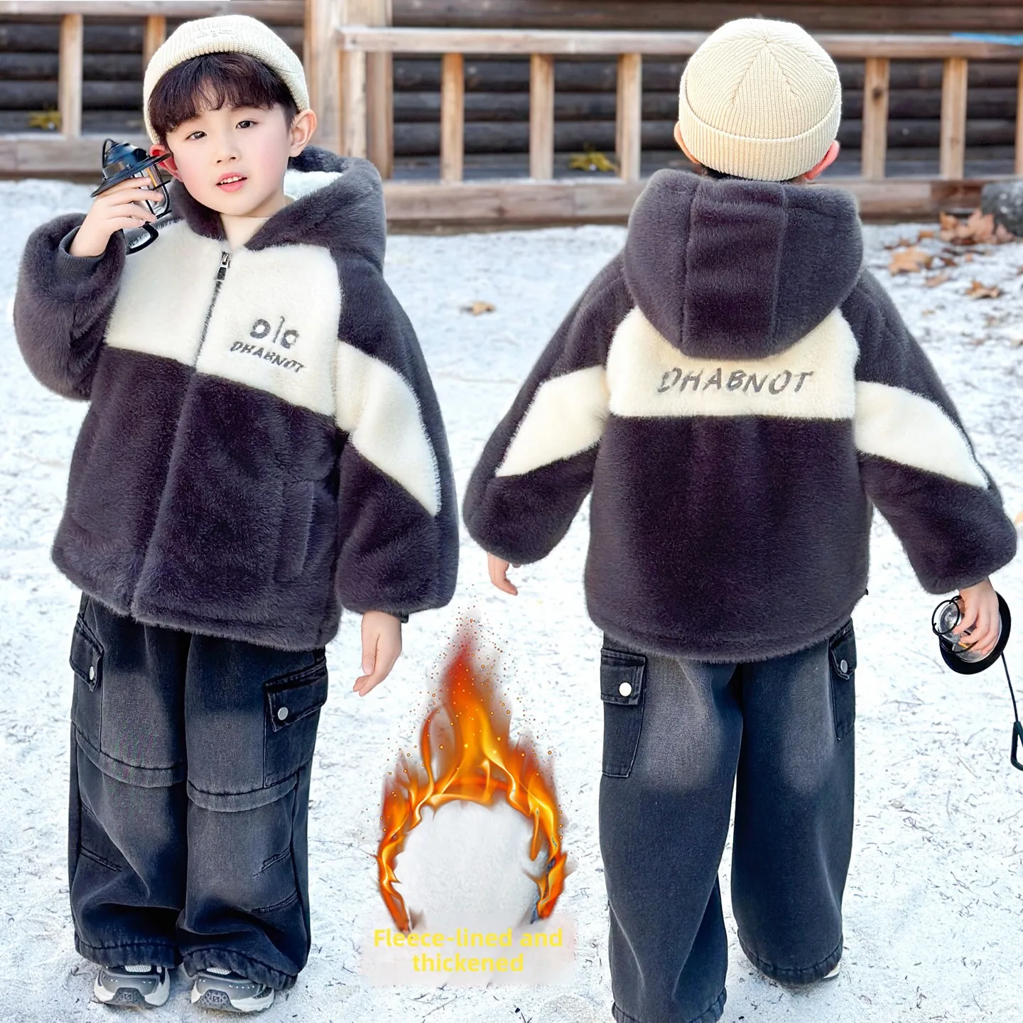 

Утепленная зимняя куртка-свитер с меховой подкладкой для мальчиков, молодежная модная модель из полиэстера, прямой подол, на молнии, однотонная