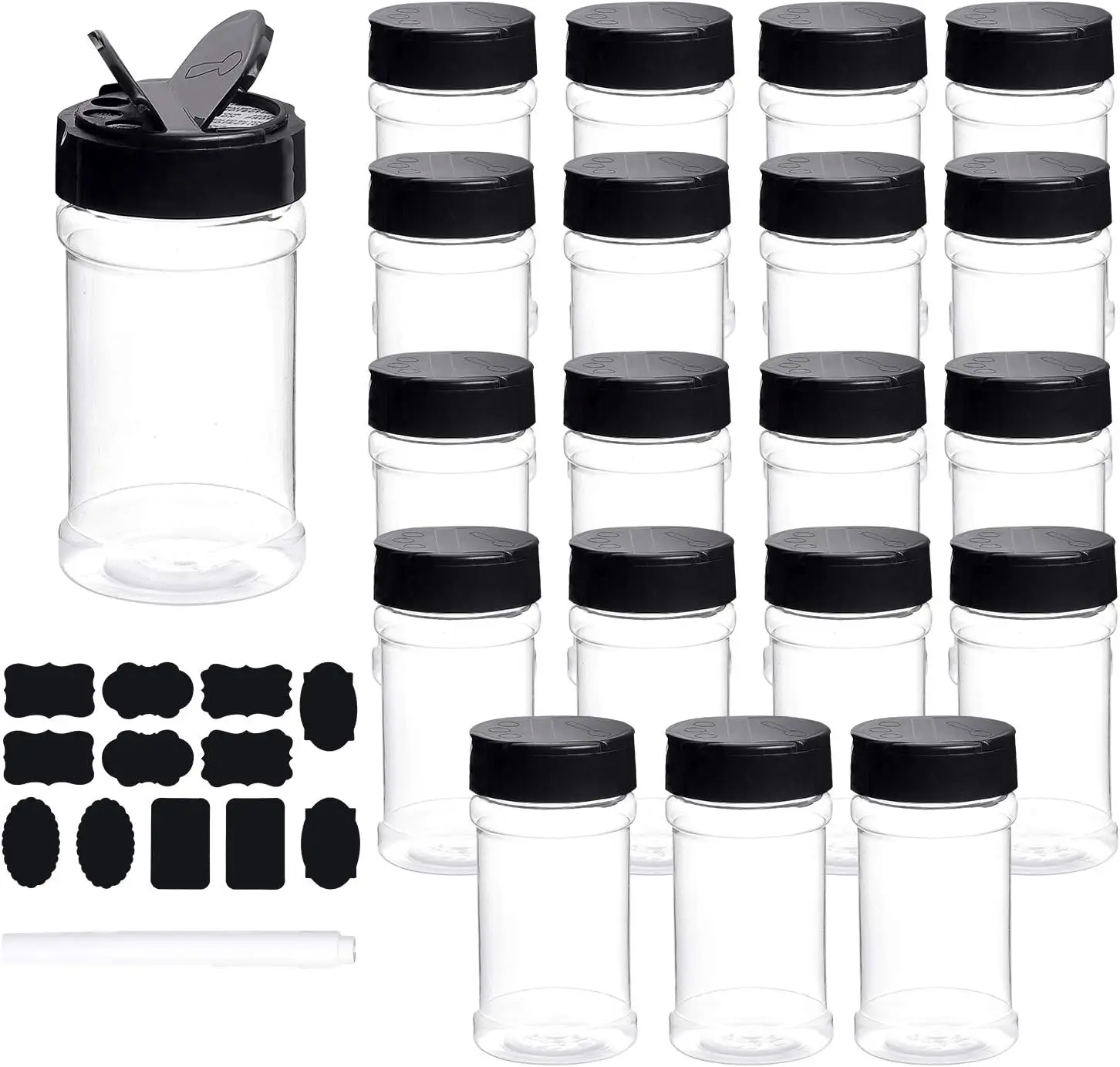 6 Pack 8oz Plastic Spice Jars with Black Cap and Shaker Lids for Storing Spice, Herbs and Seasoning Powders