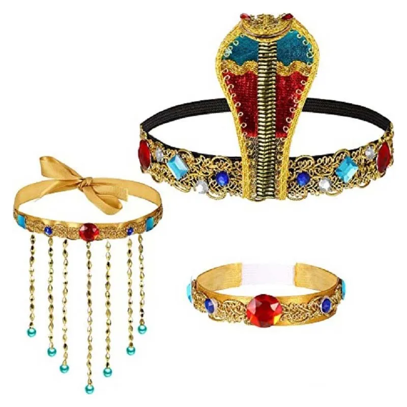 Halloween Egyptian Snake Headwear Women's Egyptian Clothing Accessories Gold Beaded Headband Pharaoh Sequin Hair Accessories