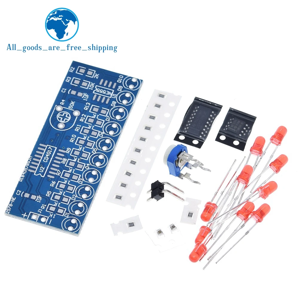 TZT NE555+CD4017 Running LED Flow LED Light Electronic Production Suite DIY Kit