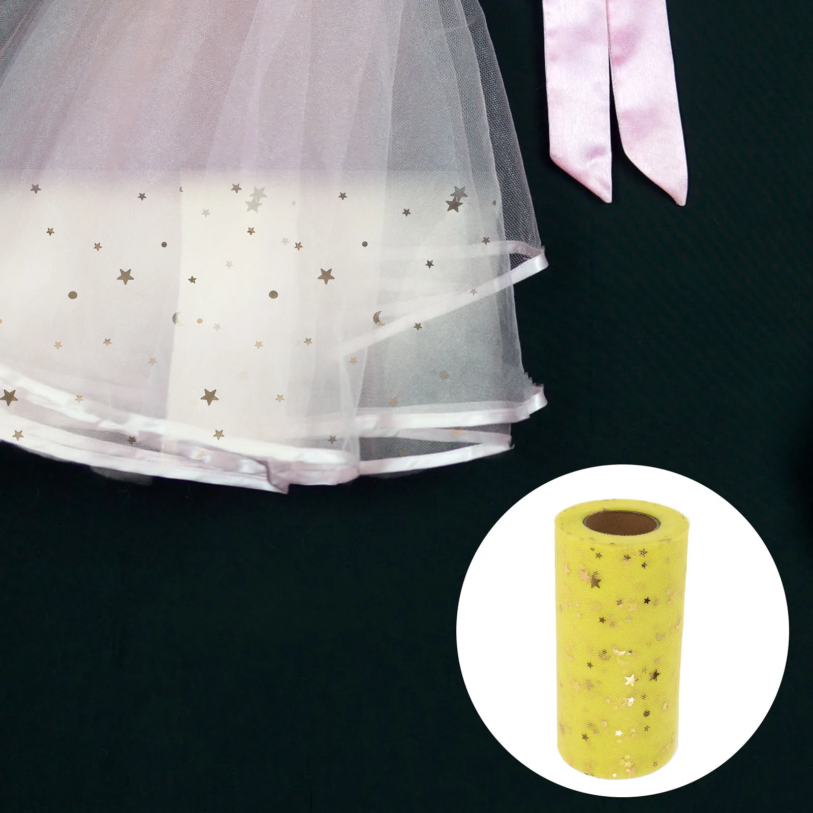 

Sequins Table Skirt Gauze Desk Skirt Fashion Table Ornament Wedding Party Supplies (Yellow, Sequins, 2280x15cm)