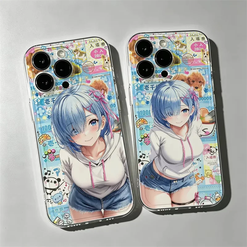 

Luxury Anime Caroon Cute Re:Zero Rem Y2K illustration Phone Case for iPhone 17 16 15 14 13 12 11 Pro Max Plus Shock Proof Cover