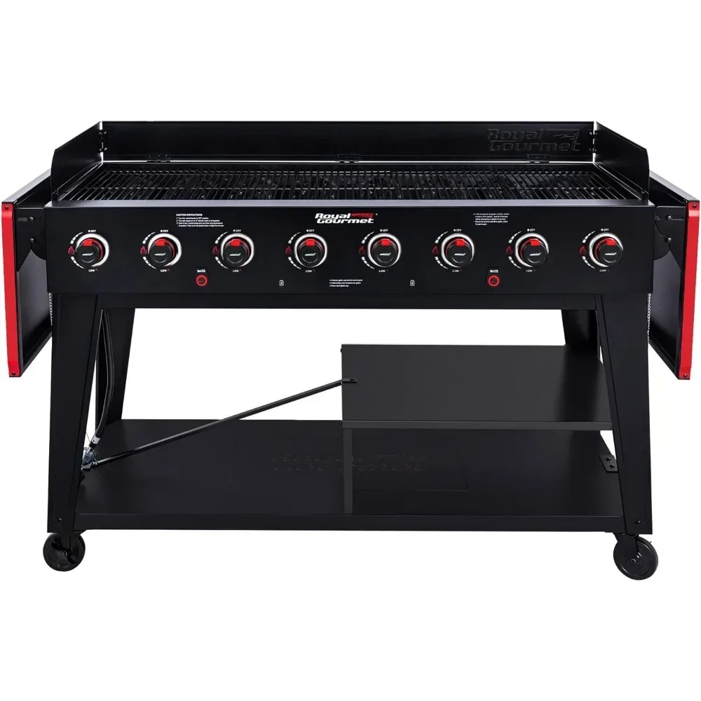 

A Royal Gourmet GB8003 8-Burner Gas Grill, 104,000 BTU Large Event Propane Grill, Independently Controlled Dual Systems, Outdoor
