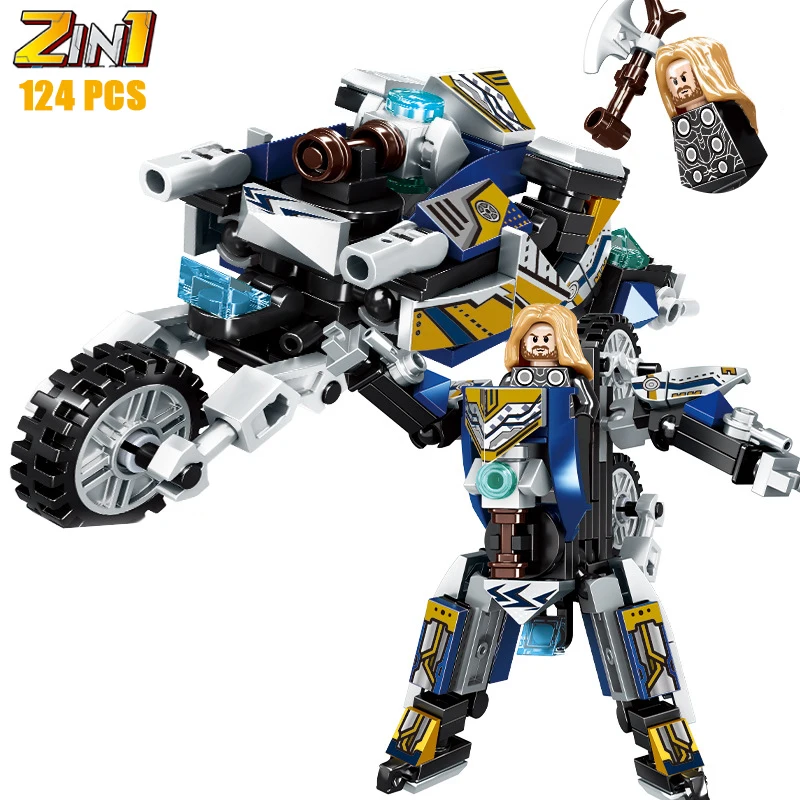 Disney Marvel Avengers Superhero Transforming Mecha Motorcycle 2 in 1 Building Blocks Sets Movie Model Bricks Kit Kids Toys Gift