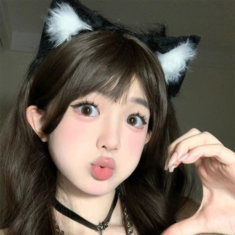 Ikat Kepala Telinga Kucing Hewan Kostum Cosplay Bulu Palsu Ikat Rambut Lucu Halloween Hiasan Kepala Anime Baru Aksesori Rambut Pesta Buatan Tangan