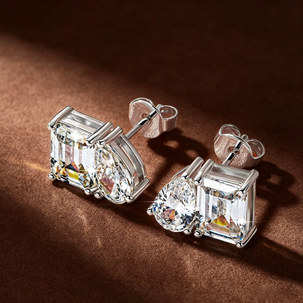 Rrjzz Ohrstecker für Damen, 5 x 7 mm, Smaragdschliff und 5 x 8 mm, birnenförmiger Schliff, im Labor hergestellter Zirkonia, 14 Karat vergoldet, 2 Steine, Schmuck, Geschenk – Detail 10