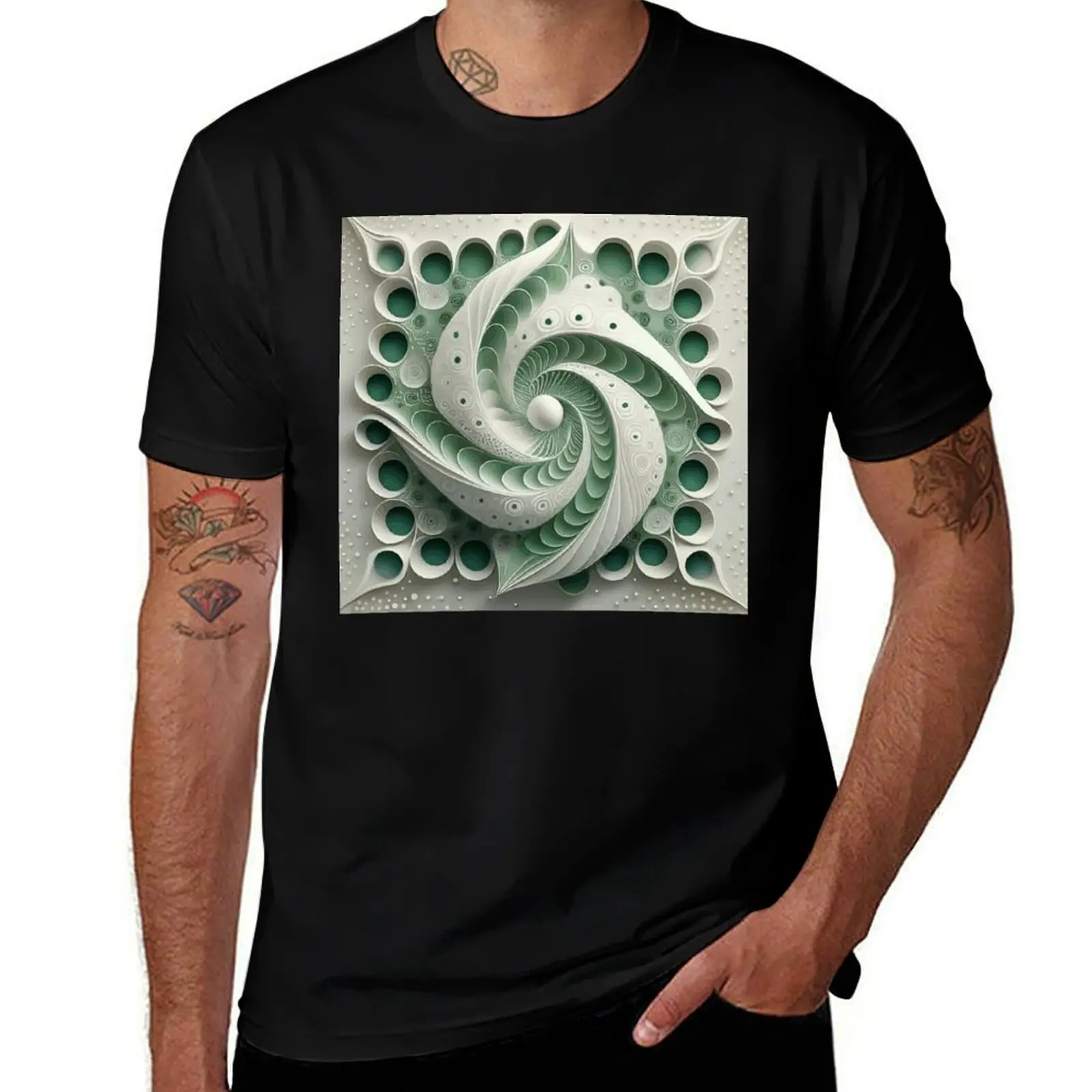 

Green and White Sacred Geometry Fibonacci Spiral T-Shirt plain Funny t-shirts funny gifts designer shirts anime shirts men