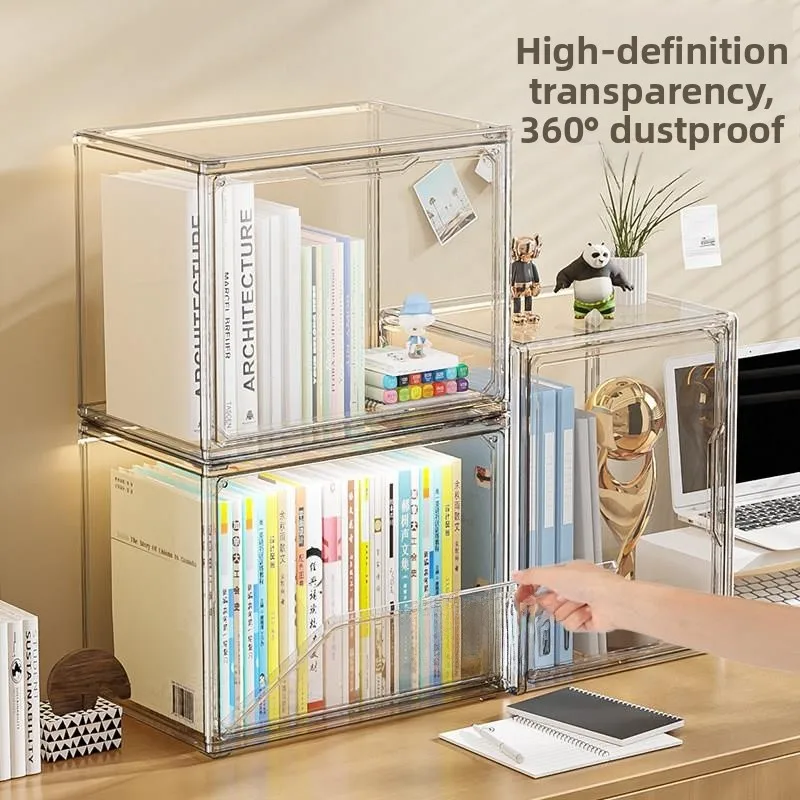 

Acrylic Book Storage Box Transparent Dustproof Desk Organizer Display Case Stackable Rectangle Cover for Books Stationery