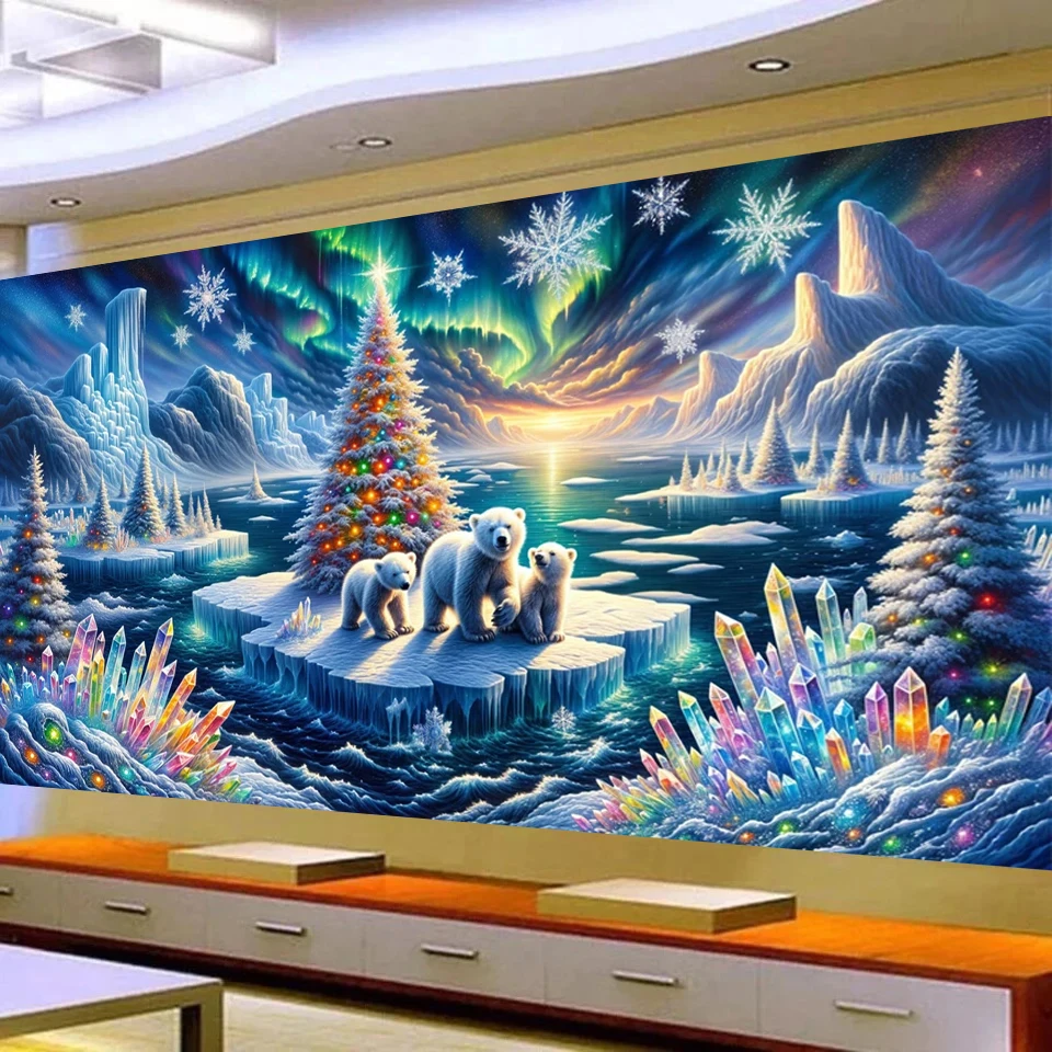 

Polar Bears and Cubs,DIY Diamond Painting Large,Full diamond Mosaic Embroidery,Cross Stitch Kit,Snow Aurora Scenery Home Decor