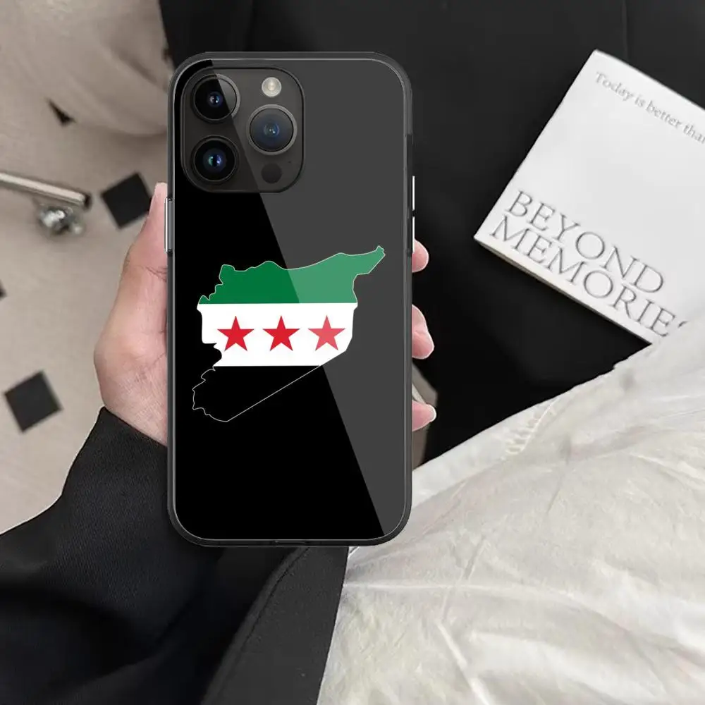 S_syria F_flag Phone Case For iPhone 15 Pro Max14 13 12 Mini 11 XR XS 8 7 Plus Black Art Glass Cases