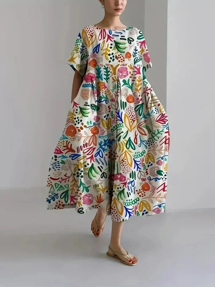 

Outdoor Holiday Casual Women's Round Neck Dress Stylish Elegant Women's Loose Dress Evening Dress Casual Loose A-line Dress