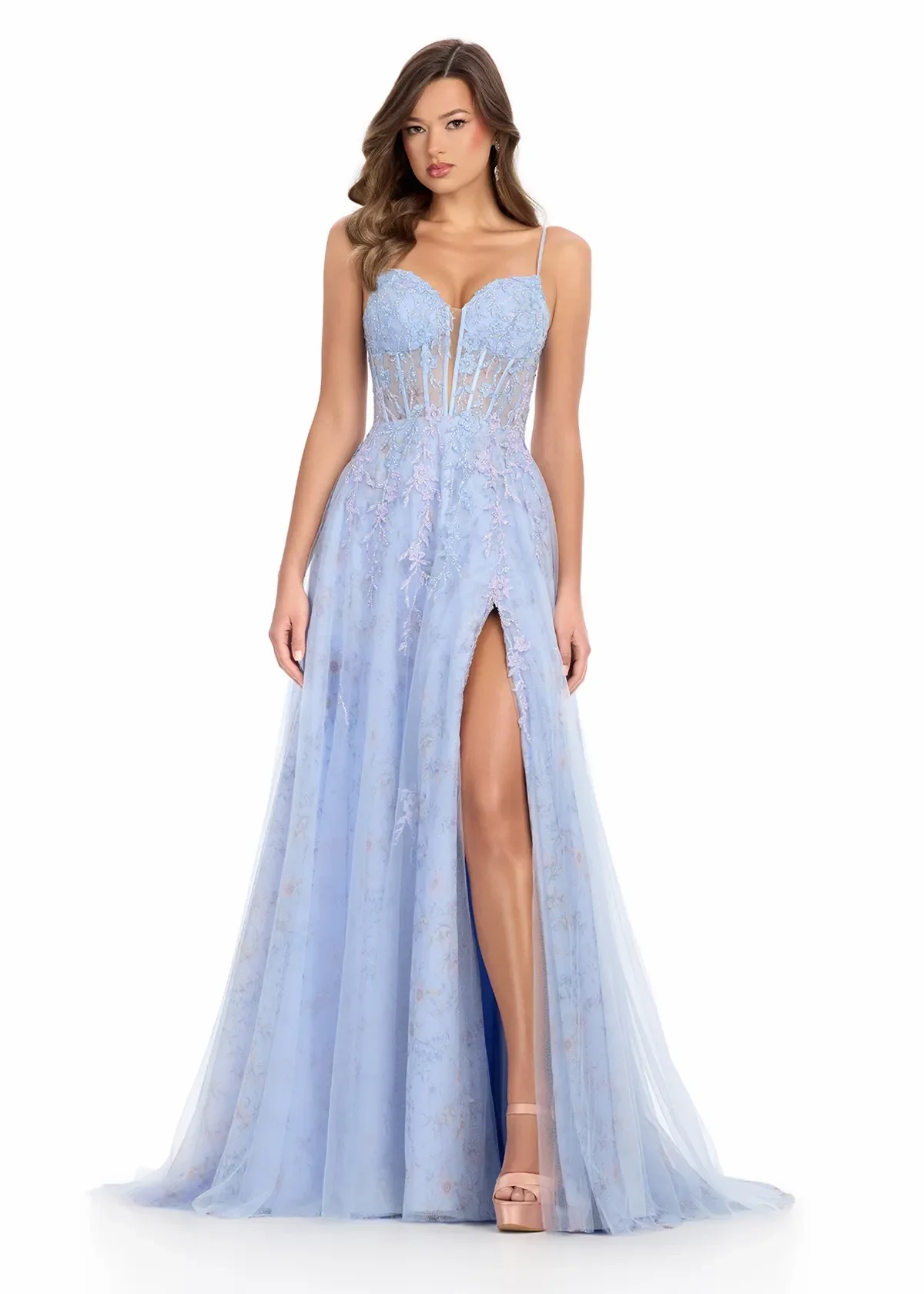 Abito da ballo in tulle rosa con scollo a V Abito da cerimonia formale con scollo all'americana Abito da ballo floreale Beadinq con spacco alto sexy Vestdos De Fiesta personalizzato