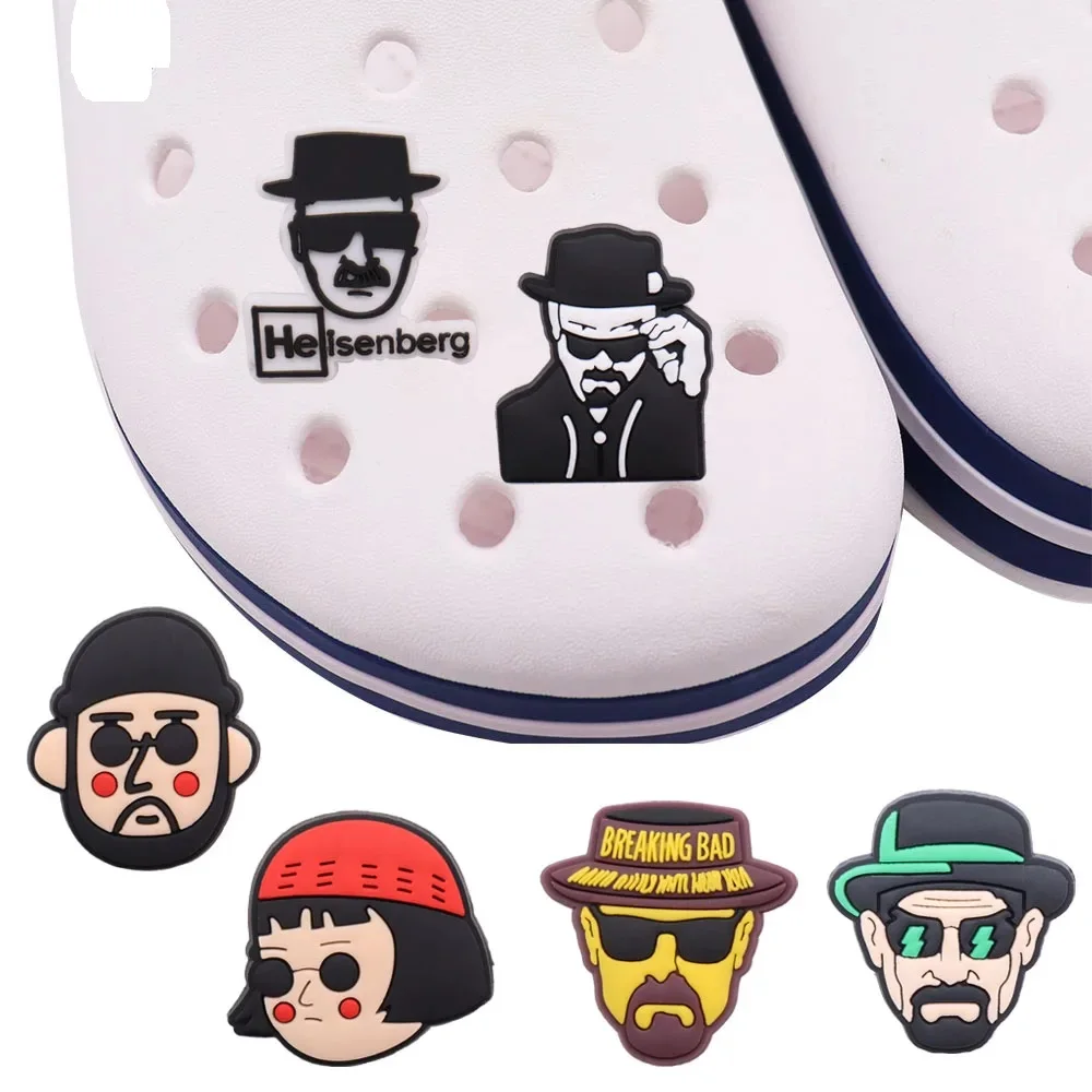 Single Sale 1PCS PVC Cute Cartoon Shoe Charms Man Woman Breaking Bad Garden Shoes Ornaments Slipper Accessories Holiday Present