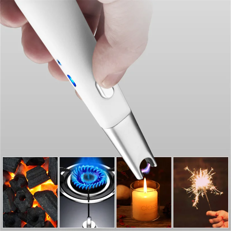 Electric Mini Curved BBQ Lighter USB Windproof Flameless Plasma Ignition Torch Kitchen Lighter Gas Lighter for Candle Gas Stove