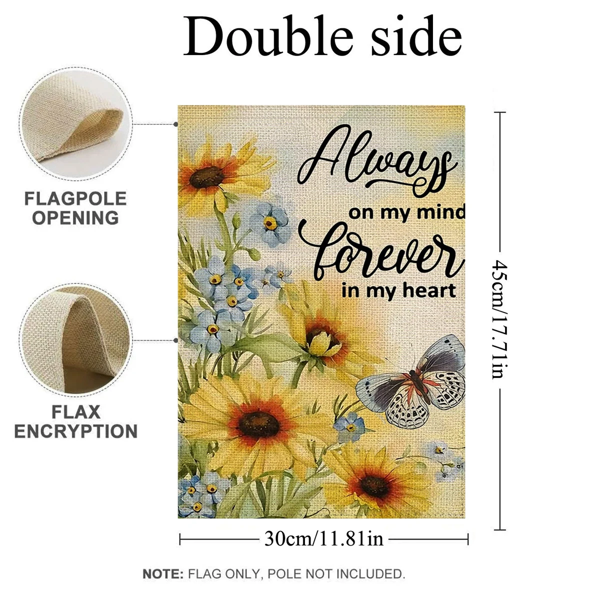 1PC  Always On My Mind Forever In My Heart Pattern Linen Cotton Garden Flag Banner Indoor Outdoor Home Garden Hanging Decor