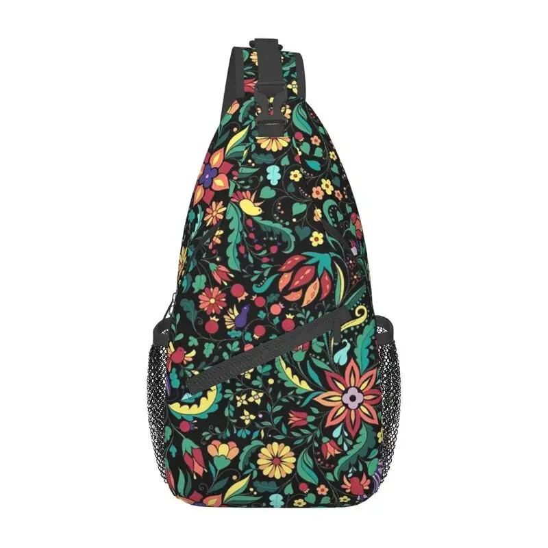 Mexican Ornate Ethnic Pattern Sling Bags for Men Mexican Floral Pattern Shoulder Crossbody Chest Backpack Traveling Daypack