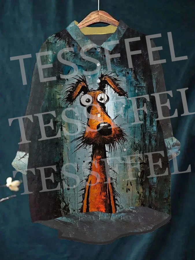 

NewFashion Animal Dog Pet Graffiti Flower Gradient Funny Retro 3DPrint Vintage Harajuku Casual Women Pocket Shirts Long Sleeve E