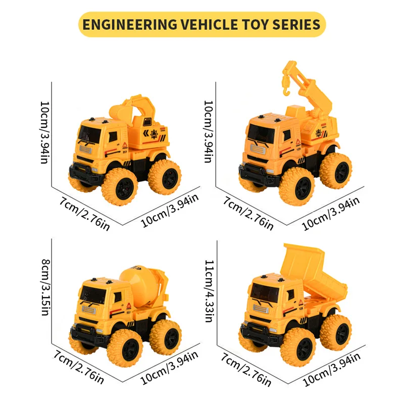 4-częściowy zestaw samochodzików inżynieryjnych - różne serie - odpowiedni dla chłopców i dziewcząt w prezentach