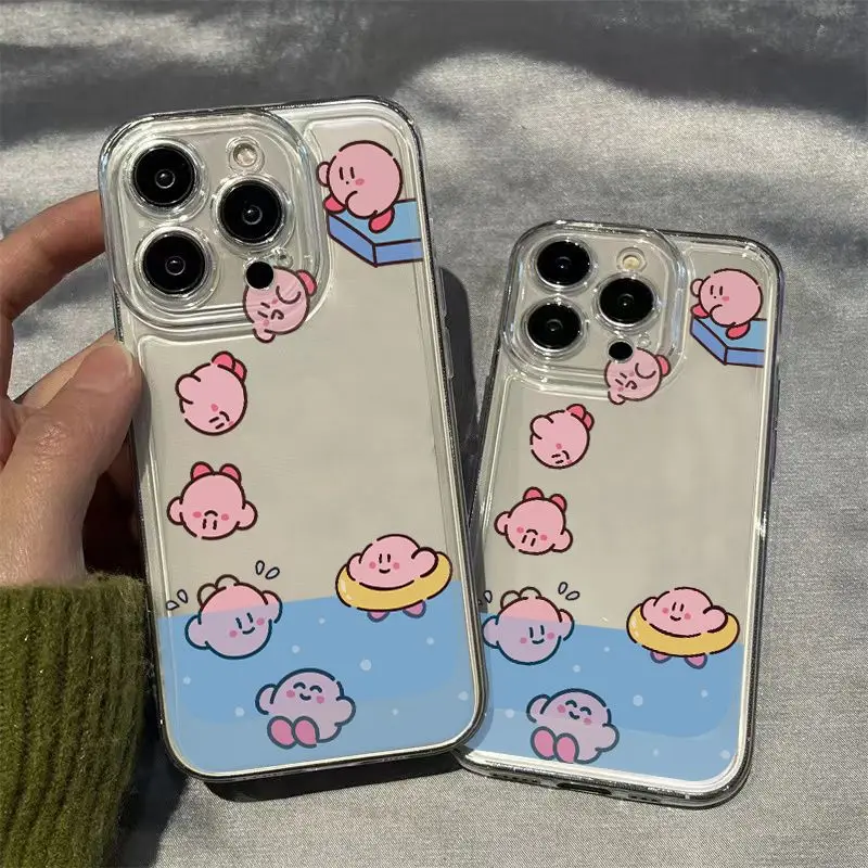 Cute Kirby Queued Up To Diving Phone Case For iPhone 16 15 14 13 12 11 Pro Max XR XS Max 7 8 Plus Y2K Shockproof Cartoon Cover