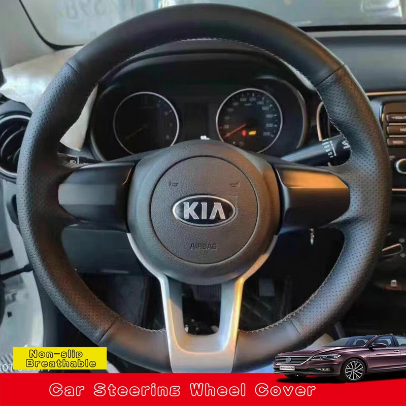 Customize DIY Genuine Leather Car Steering Wheel Cover For Kia Rio5 2019 K2 Picanto Morning Rio 2017 2018 2019 Car Interior