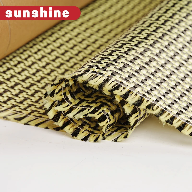 185gsm Carbon Aramid Fiber Hybrid Fabric Plain woven  I-shaped Square Fabric Yellow