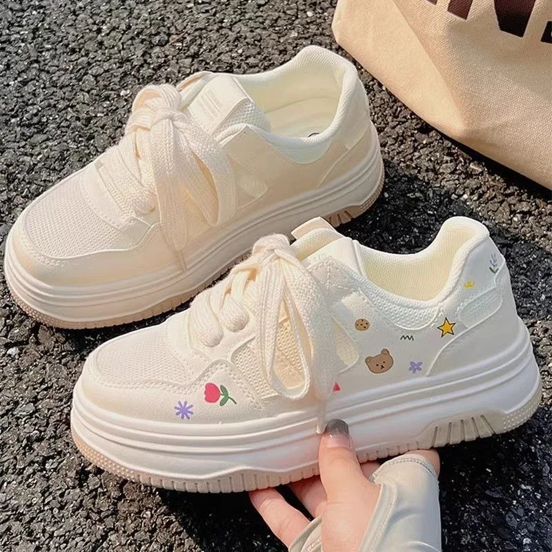 Platform White Sneakers Women Summer 2026 Thick Sole Mesh Breathable Cute Student Casual Skate Shoe - view 3