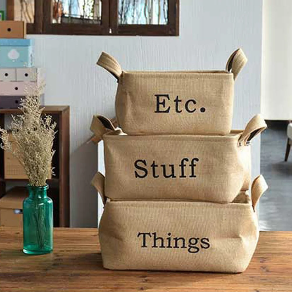 

2Pcs Jute Portable Storage Bin Handles Organizer Sundries Box Home Office Living Room Bedroom Small Size Jute Storage Basket