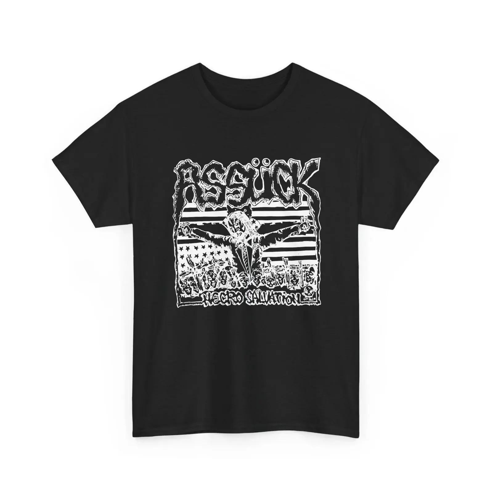 T-shirt Assuck Necro Salvation en coton épais, style Crustcore Punk vintage, délavé, polyvalent, vêtements de créateur pour homme
