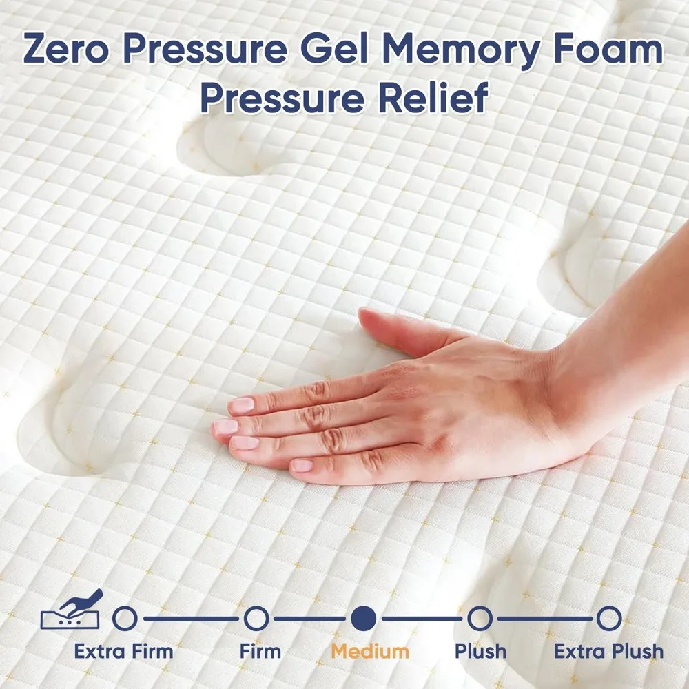 مرتبة هجينة متوسطة الحجم مقاس كوين مقاس 12 بوصة: رغوة الذاكرة الجل وملفات جيب بـ 7 مناطق لتخفيف الضغط #4