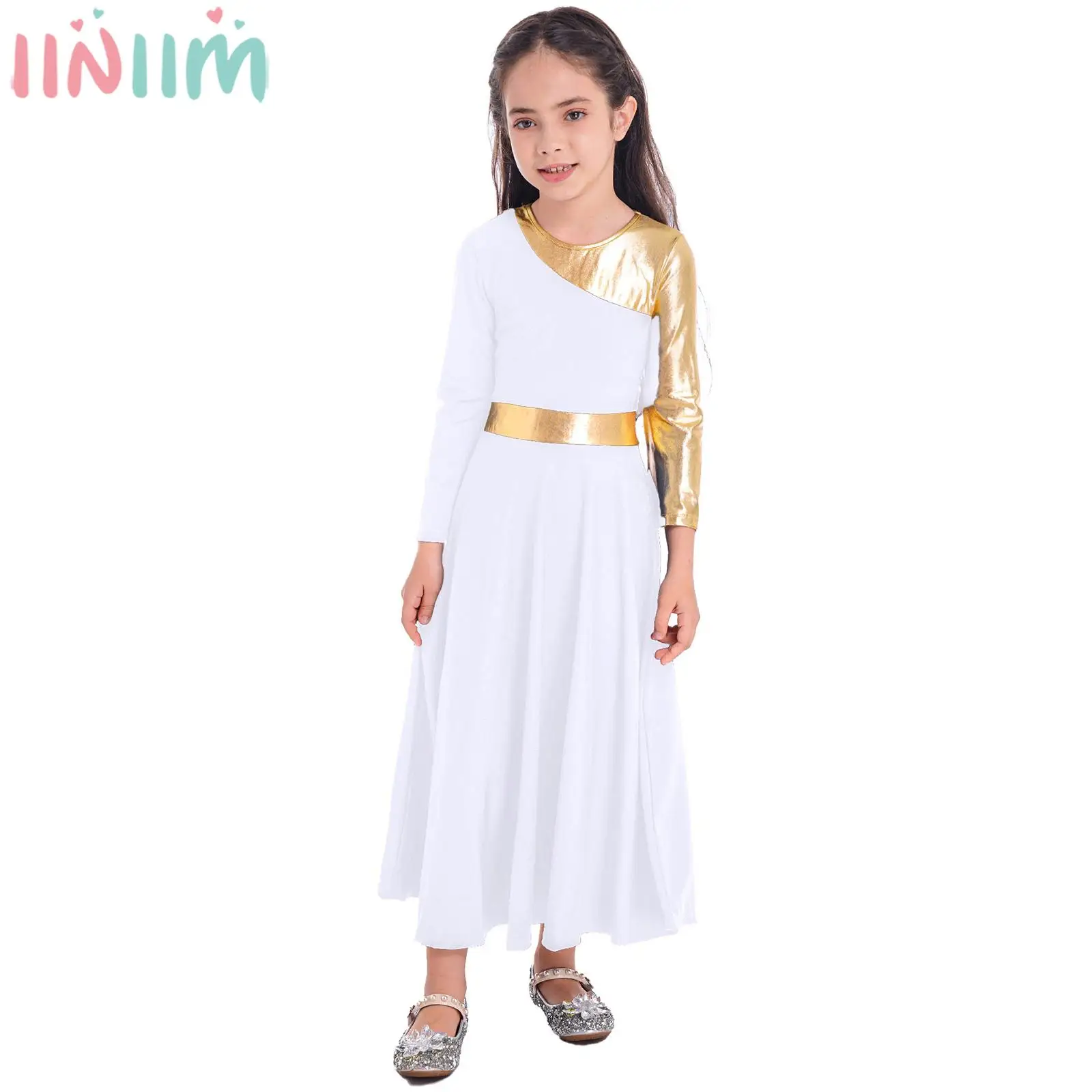 Children Girls Long Sleeve Church Choir Worship Praise Liturgical Dress Modern Lyrical Dance Waltz Stage Performance Dancewear