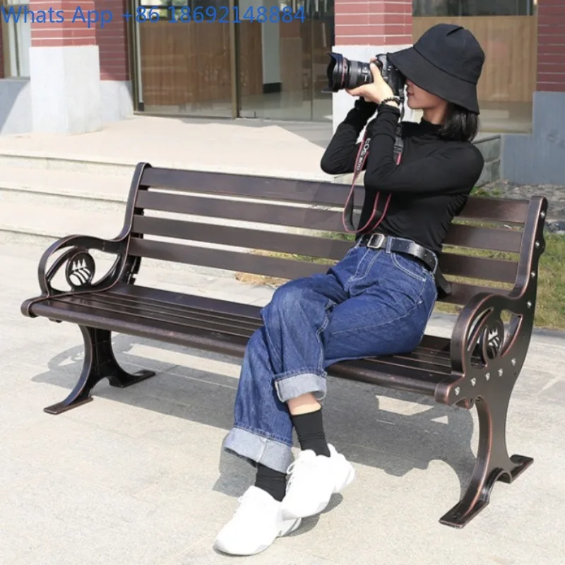 Silla de parque, banco para exteriores, taburete de descanso de aluminio fundido, asiento de respaldo largo para ocio para tres personas, espacio abierto al aire libre